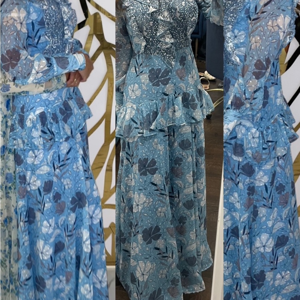 Floral Blue Long Sleeve Dress